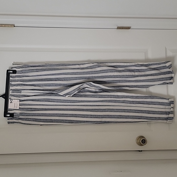 SO Size M Blue & Cream Striped Tapered High Rise Cuffed Hem Pants, NEW with Tag - Picture 3 of 16